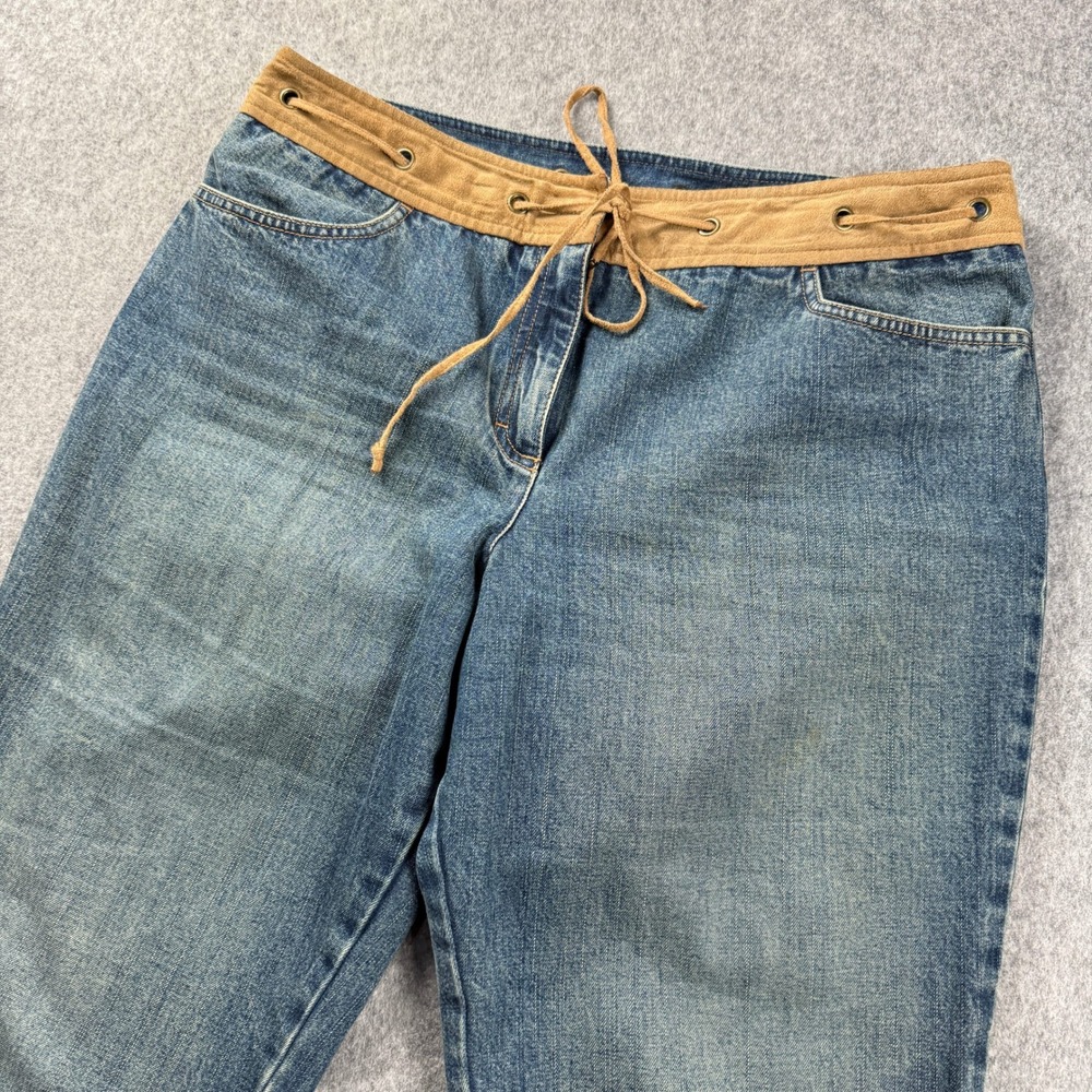 Vintage‎ LOFT Womens Wide Leg Jeans 34x29 Blue Denim Suede Drawstring  Y2K Boho